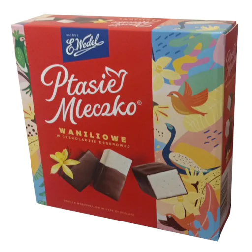 Zdjęcie produktu: E. Wedel Ptasie mleczko waniliowe w czekoladzie deserowej 340 g